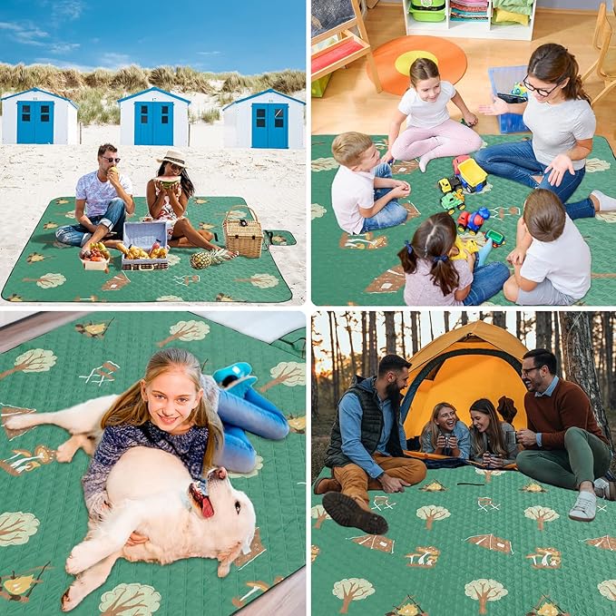 Large Waterproof Sandproof Picnic Blanket - Foldable Outdoor Blanket with Carry Strap - Lightweight - Fits 2-4 Adults - For Beach, Camping, Grass, Lawn, Park