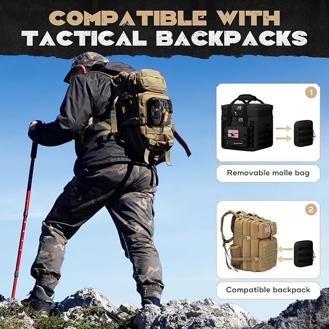 Maelstrom Tactical Lunch Box, 23 L Insulated Lunch Bag for Men, Expandable Double Deck Lunch Cooler Bag,Large Leakproof Soft Lunch Tote with Detachable MOLLE Bags, for Adult Women Work,Picnic,Black