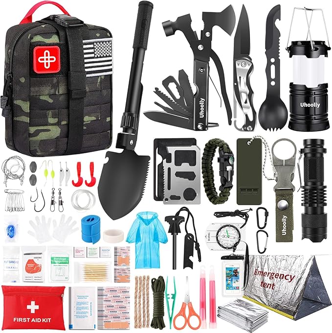 Survival Kit, Gifts for Men Women Teen Boys, 252 pcs Survival Gear and Equipment Mini First Aid Kit for Car Home, Emergency Kit with Molle System for Earthquake, Outdoor Adventure, Car Travel