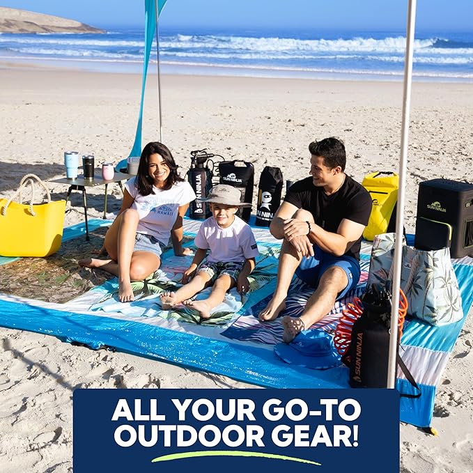 SUN NINJA Beach Tent Shelter with UPF 50+ Protection, Easy Setup Pop Up Shade Canopy for Camping, Fishing, Backyard Fun, Lightweight Aluminum, 7x7.5 FT 4 Pole, Navy