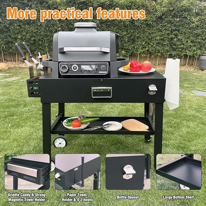 Portable Grill Stand for Ninja Woodfire Outdoor Grill OG701 OG751 & OO101 Pizza Oven, Blackstone 17"/22" Griddle, Ooni Pizza Oven, Outdoor Grill Cart with 4 Wheels