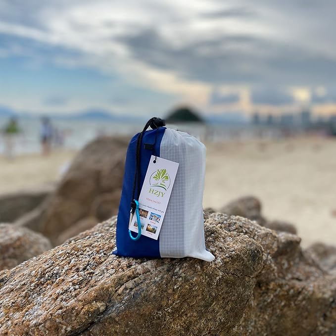 Outdoor Blanket (71" x 55") -Compact, Lightweight, Sand Proof Pocket Blanket Best Mat for The Beach, Hiking, Travel, Camping, Festivals with Pockets, Loops, Stakes, Carabiner