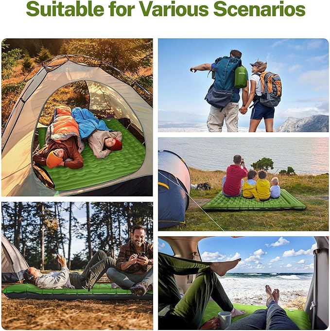 OGERY Sleeping Pad for Camping, 6" Extra-Thick Reinforced Camping Sleeping Pad with Pillows & Built-in Foot Pump, Ultralight Self Inflating Air Mattress Mat for Tent Hiking Essentials Gear