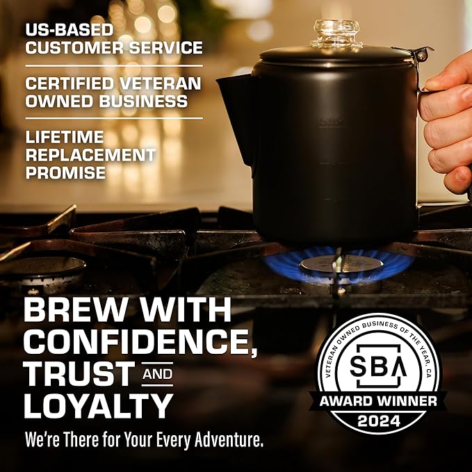 COLETTI Black Bozeman Percolator Coffee Pot — Camping Coffee Pot, Coffee Percolator – America’s Sleekest Percolator – Pure Stainless Steel, NO Aluminum or Plastic (6 Cup)