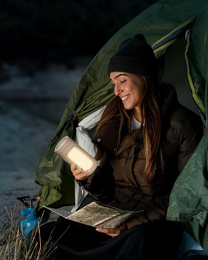 Rechargeable LED Camping Lantern, Camping Lights with Flashlights, Waterproof Tent Light with 4 Light Modes, Camping Essentials, 6000mAh Power Bank, for Camping, , Hiking, Power (Brown)