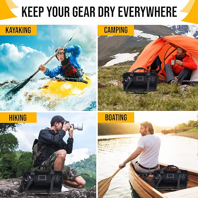 LEGEND Waterproof Duffel Bag - Heavy Duty Duffle Bag for Outdoor, Camping, Boating & Travel, Premium PVC Dry Duffel Bag, Motorcycle Dry Bag with Durable Strap & Handles with Large Storage - 40L Black