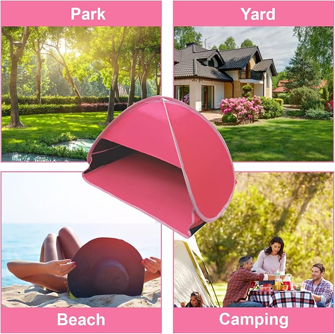Mini Head Shelter Tent, 1 Pack Foldable Pop Up Beach Tent Sun Shelter for Anti-UV Pet & Outdoor Camping, Picnic Beach, Pink-Vinyl L