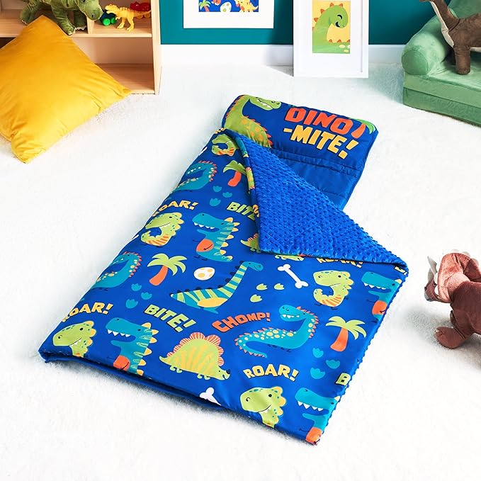 JOIEDOMI Toddler Nap Mat for Preschool 55''x30'' Sleeping Mat with Removable Pillow and Minky Blanket for Kids Ages 3-7 Roll Up Soft Kids Sleeping Bag for Boys Girls Kindergarten Daycare Sleepover