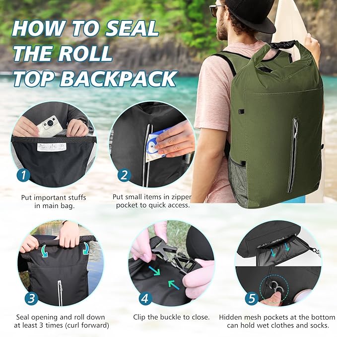 Waterproof Backpack 20L/30L, Lightweight Floating Waterproof Dry Bag with Reflective Strips, Great for Kayaking, Water Parks, Camping, Rafting, Wild Fishing