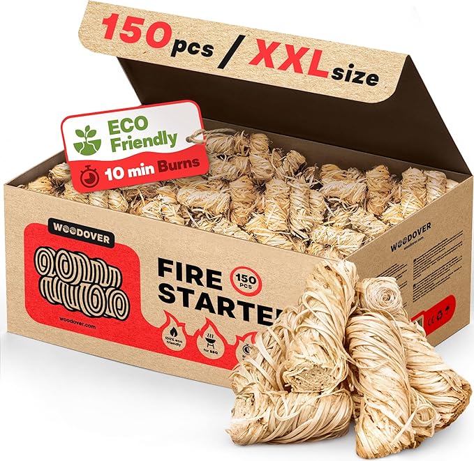 150 pcs Large Fire Starters for Fireplace, Natural Fire Starter for Campfires, for Wood Stove, BBQ, Grill, Pizza Oven, Outdoor Fire Pit, Chimney Charcoal Starter