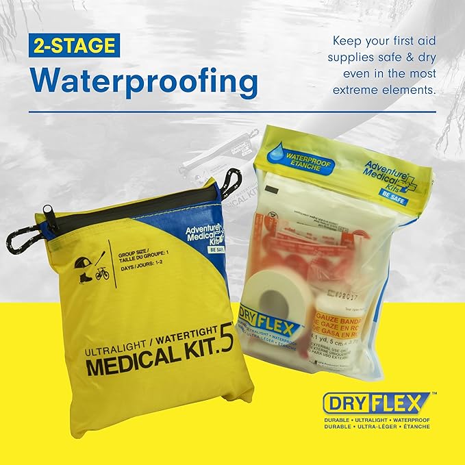 Adventure Medical Kit Ultralight/Watertight Medical Kit .5-1 Person, 1-2 Days - Includes Bandages, Blister Essentials & More - Perfect for Hiking, Biking & Climbing