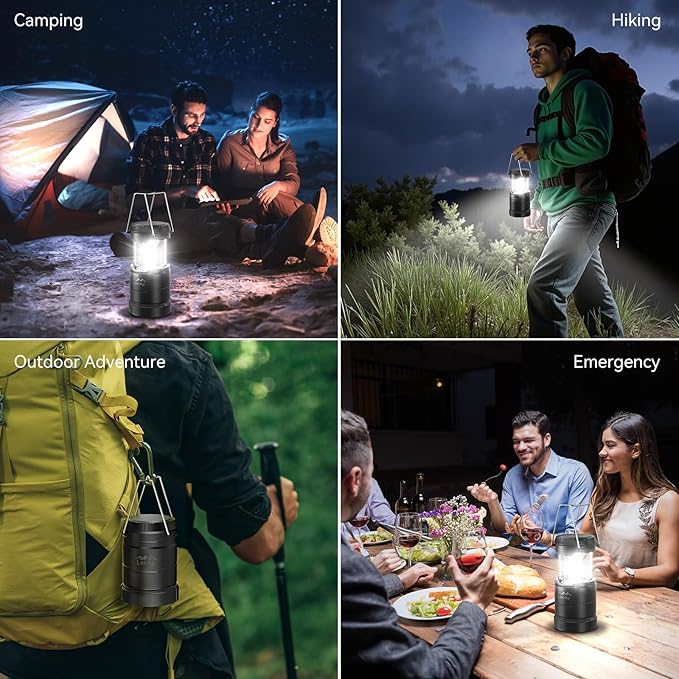 LETMY 4 Pack Camping Lanterns for Power Outages - Dimmable & 3 Color Modes, Battery Powered Lantern, Collapsible, Water Resistant Lantern Flashlight for Emergency, Hurricane, Storms, Outdoor Survival