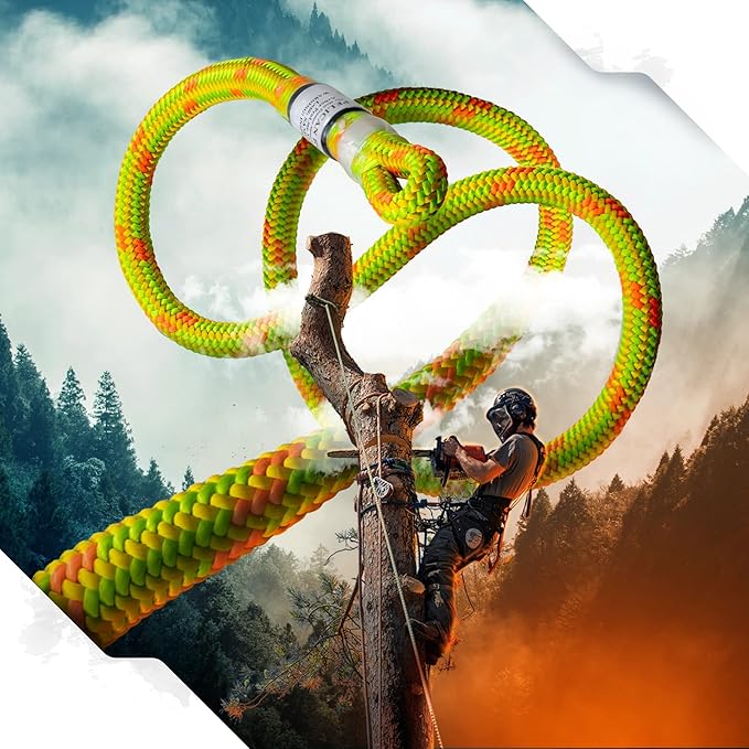 Pelican Rope Arborist Rope 11.8mm x 200Ft, USA Made High-Strength 24-Strands Static Climbing Rope - 5,400 lb Strength for Tree Climbing, Pulling, Outdoors & Swing - Yellow, Tight Spliced Eye