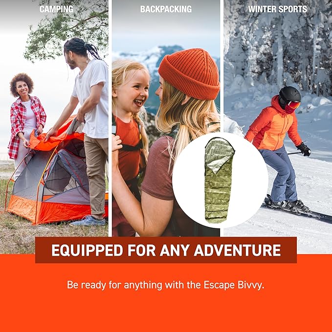 SOL Escape Bivvy with Hood - Emergency Preparedness Blanket - Reflects Up to 70% Body Heat - Outdoor Survival Bivvy - Water Resistant - Durable & Breathable - Winter Camping Supplies - Green