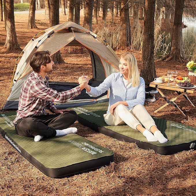 Self Inflating Sleeping Pad, 4in Ultra-Thick Foam Camping Mattress with Air Pump Sack Small Single, Sleeping Mats for Adults Inflatable Camping Pad, Single Bed, Travel, Car, Tent, Home, Army Green