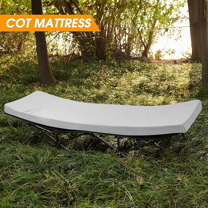 CYMULA Camping Cot Mattress 2in Memory Foam Sleeping Pad,Soft Warm Non-Slip Camping Mattress Topper with Retaining for Adults,Portable Roll up Pad for Travel(75 x30)(only Mattress)