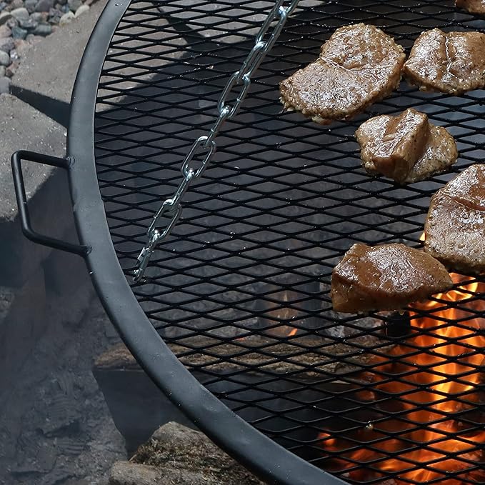 Sunnydaze X-Marks Fire Pit Cooking Grate - Outdoor Round Black Steel BBQ Campfire Grill with Handles - 30-Inch
