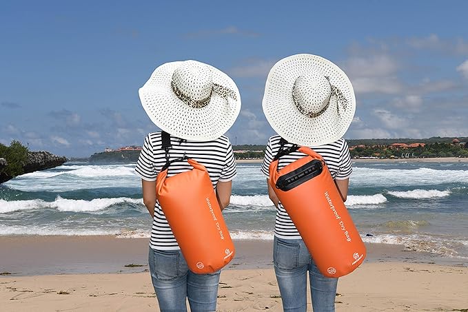 Waterproof Dry Bags Set of 3 Dry Bag with 2 Zip Lock Seals & Detachable Shoulder Strap, Waist Pouch & Phone Case - Can Be Submerged Into Water - for Swimming (Orange, 5L)