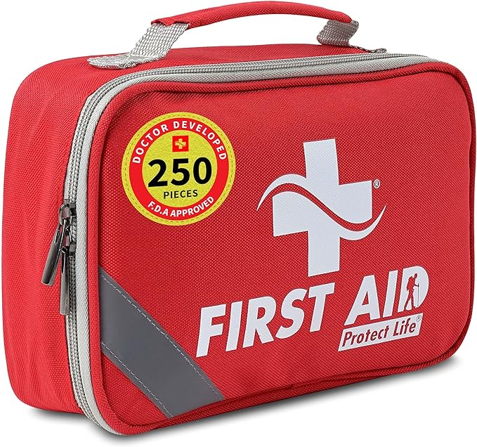 Protect Life First Aid Kit for Home/Business, HSA/FSA Eligible Emergency Kit - Medical First Aid Kit - Camping First Aid Kit Hiking - 250pcs