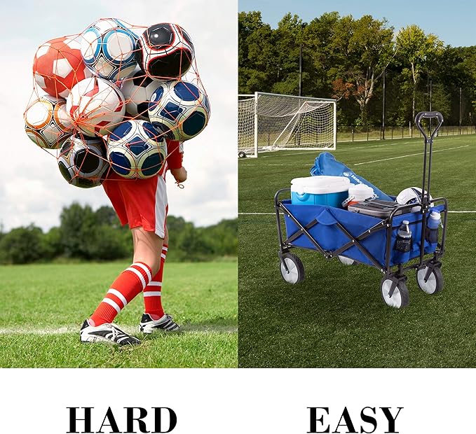 Collapsible Wagon - Grocery Cart on Wheels - Portable Beach Wagon, Folding Garden Cart or Shopping Cart - Wagons Carts Foldable by Pure Garden (Blue)