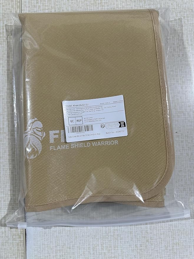 FLASLD Fire Resistant Rugs for Fireplace, Grill and Stove, 24 X 42 inches Under The Grill Protective Deck and Patio Mat, Easy to Clean and Reusable Fire Pit Mat, Khaki