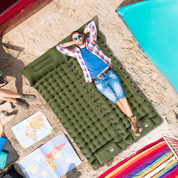 Wakeman Sleeping Pad for Camping - Inflatable Mat with Built-in Foot Pump - Waterproof Camp Mattress - Camping Gear Must Haves Outdoors (Olive)