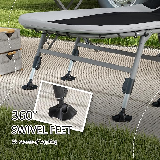 Outsunny Camping Cot for Adults, Folding Bed with Soft Padded Cushions & Headrest, 180° Adjustable Reclining Lounger, Heavy Duty and Portable with a 400 lbs. Capacity, Gray