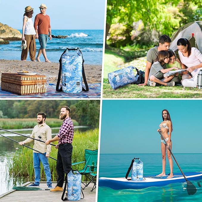 VILLEY Dry Bag Waterproof 5L Roll Top Sack Keeps Gear Dry Lightweight Dry Sack for Kayaking Boating Camping Swimming and Beach Adventures Blue Camo