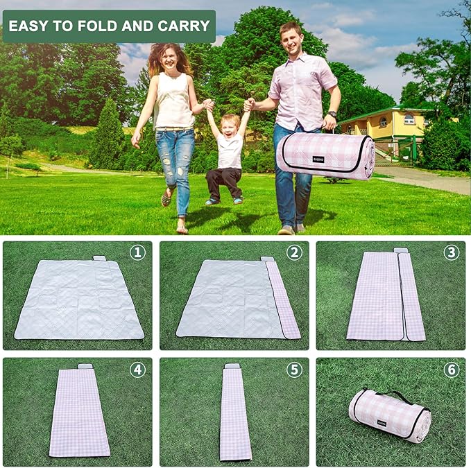 Picnic Blankets Waterproof Sandproof Foldable & Machine Washable, 80''x100'' Extra Large Beach Blankets, Simple Stylish Gingham Outdoor Blankets Grass Lawn Park for Family Camping Party