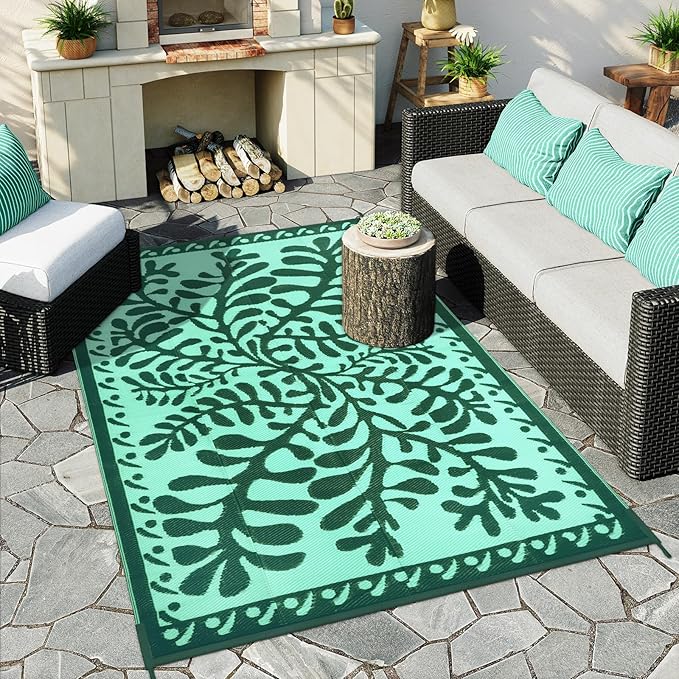 Anidaroel Outdoor Rugs 6x9 for Patios Clearance, Waterproof Reversible Plastic Straw Outside Area Rugs, Outdoor Camping Mat for RV, Porch, Balcony, Pool Deck, Picnic (Green,6‘x9')