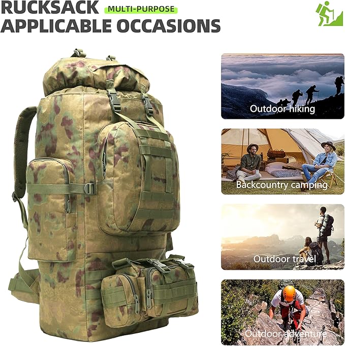 100L Camping Hiking Backpack,Molle military Tactical rucksack backpack,Waterproof Lightweight Hiking Backpack (Ruin Green)