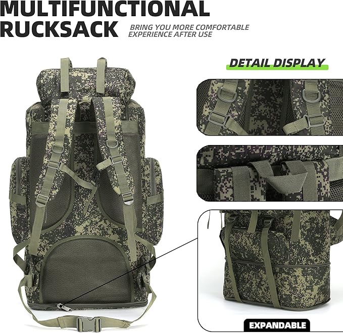 100L Hiking Camping Backpack Tactical Backpack for Men Large Survival Hunting Waterproof Backpack Molle Rucksack Military Camping Backpacking Daypack