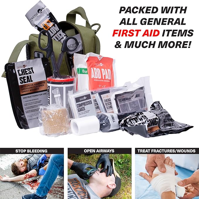 TACTICON V3 Extensive IFAK Trauma First Aid Kit | EMT Survival Med Kit | Chest Seals | Israeli Bandage | Bandages | Belt or MOLLE Attachment | Tactical Emergency Medical Pouch - OD Green