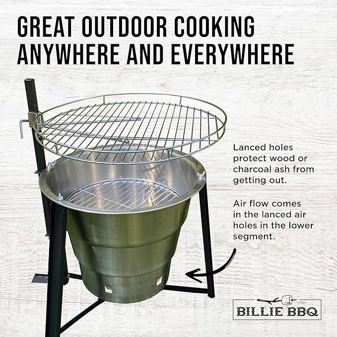 18-Inch Portable Campfire Pit & Grill - Stainless Steel Fire Pit with Raised Edge Grilling Rack