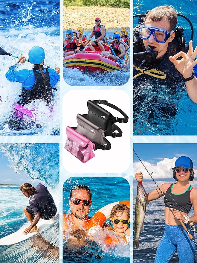HEETA 2/3/4 Pack Waterproof Pouch with Waist Strap, Screen Touchable Dry Bag with Adjustable Belt for Phone Valuables for Kayaking, Swimming, Snorkeling, Boating, Fishing, Surfing & Beach