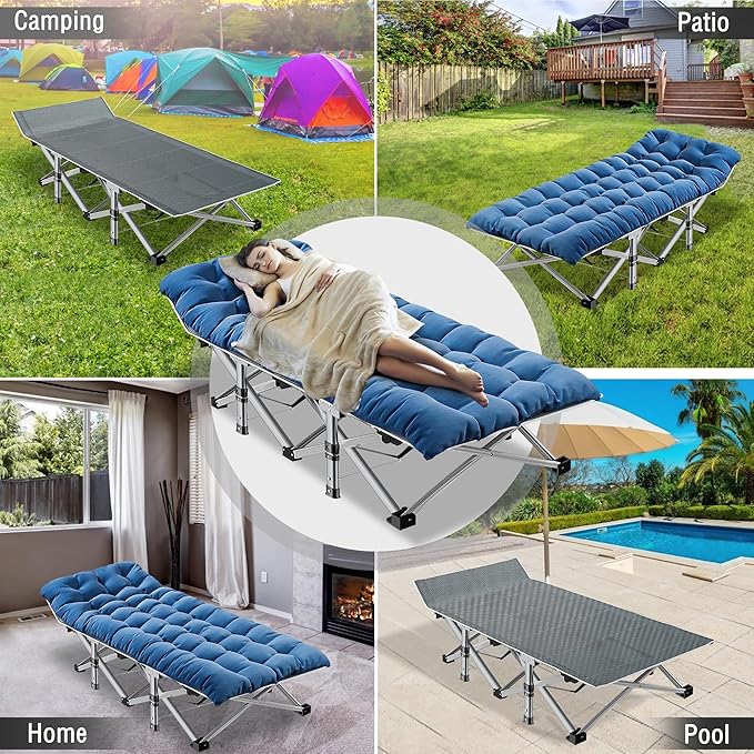 ABORON 2PK Oversized Folding Camping Cot for Adults, Double Layer 1200D, 500lb Capacity, Heavy Duty Guest Cot with Mat & Carrying Bag for Indoor & Outdoor Use