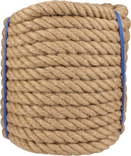 Manila Rope 1in x 150ft, Heavy Duty Twisted Rope Natural Hemp Ropes for Crafts,Gardening,Docks, Bundling,Railing,Home Decoratin,Hammock,Porch Swing Ropes