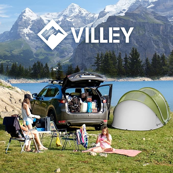 VILLEY 2 Person Easy Pop Up Tent, Waterproof Automatic Setup Instant Lightweight Camping Beach Tent with Carrying Bag for Camping, Hiking & Traveling