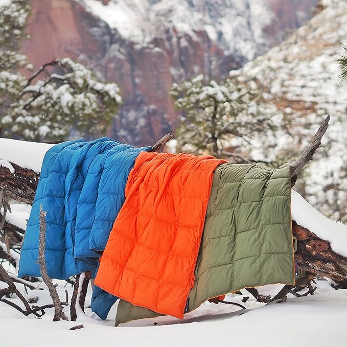 Down Camping Blanket - Puffy, Packable, Lightweight and Warm | Ideal for Outdoors, Travel, Stadium, Festivals, Beach, Hammock | 650 Fill Power Water-Resistant Backpacking Quilt