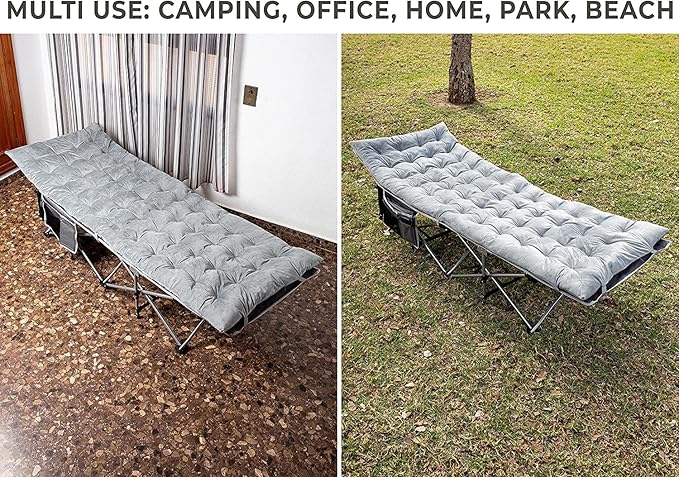 Zento Camping Cot and Mattress Folding Outdoor Travel Bed 4 Pack- Heavy Duty Max Load 450 LBS Premium Quality Cot Bed with Pad for Comfort Sleeping for Travel Home and Anytime Use