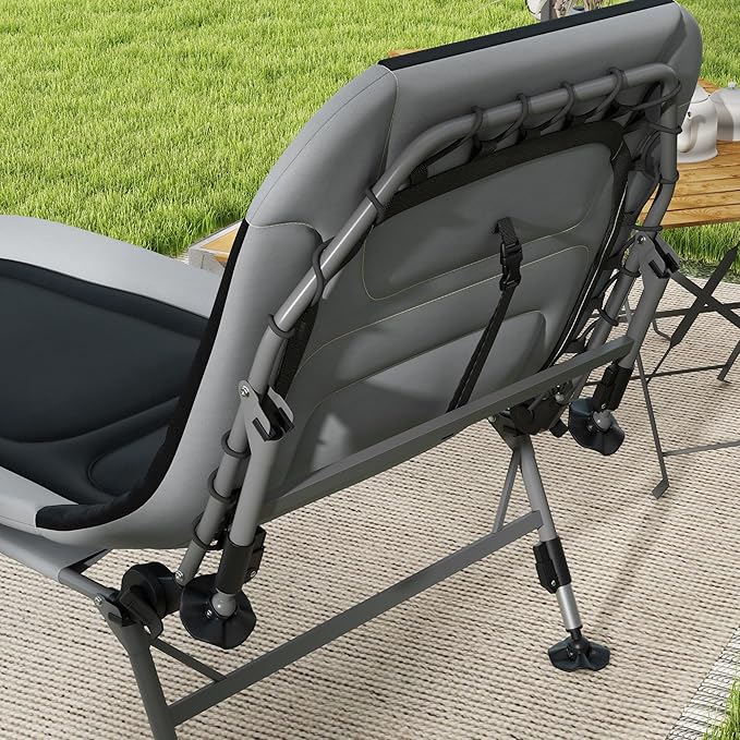 Outsunny Camping Cot for Adults, Folding Bed with Soft Padded Cushions & Headrest, 180° Adjustable Reclining Lounger, Heavy Duty and Portable with a 400 lbs. Capacity, Gray