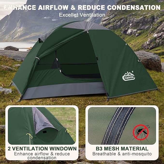 1 Person Backpacking Tent, Lightweight Compact Single Person Tent, Waterproof Windproof One Man Tent for Camping Hiking