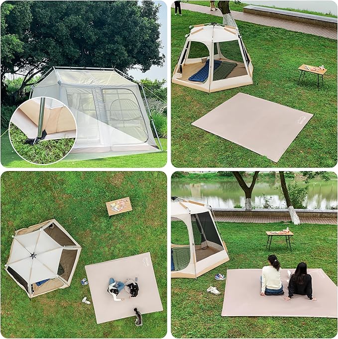 ONTYZZ Khaki Rectangle Tent Footprint Waterproof Camping Tarp Two in One Ground Sheet Mat and Tent Tarp for Camping Outdoor Hiking Beach Picnic, 149 * 220㎝