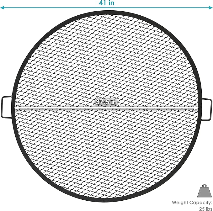 Sunnydaze X-Marks Fire Pit Cooking Grate - Outdoor Round Black Steel BBQ Campfire Grill with Handles - 37.5-Inch