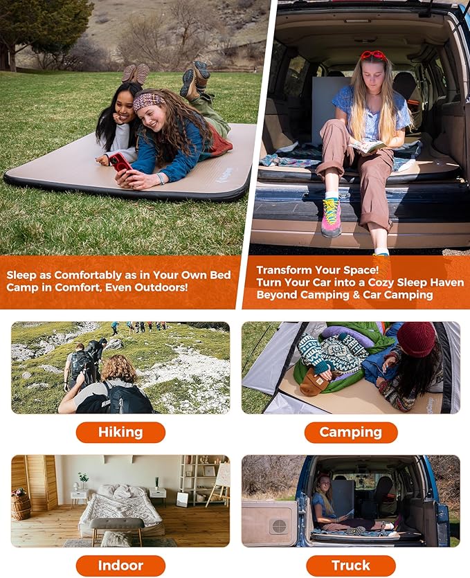 KingCamp Backpacking Sleeping Pad, Double Ultralight Inflatable Sleeping Mat for Camping Portable Noise-Free Air Mattress for Hiking, Tent, Cot & Car Travel