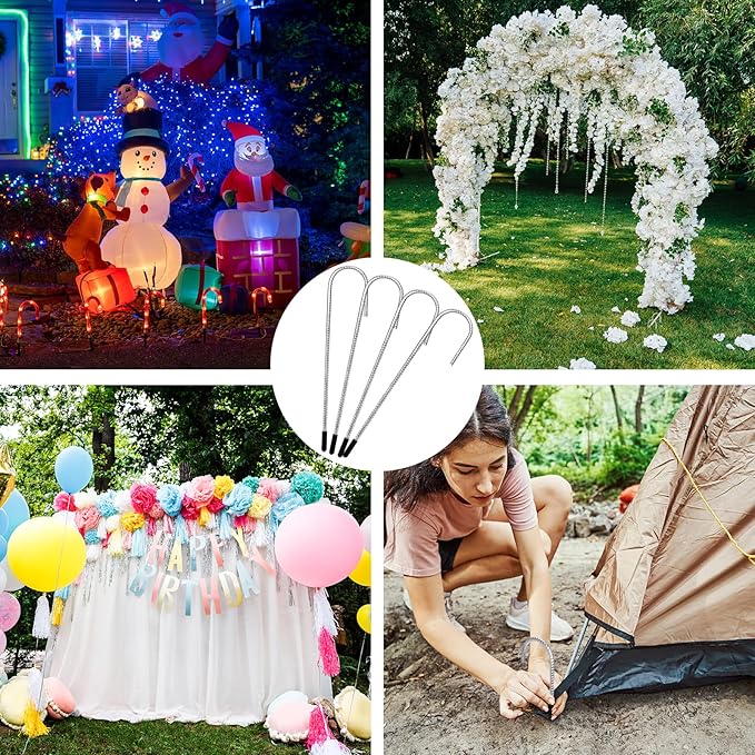 CEWOR 30 Pack 12 Inch Rebar Stakes, J Hook Galvanized Ground Stakes Heavy Duty Chain Link Fence Stakes Metal Ground Anchors for Tent Camping, Trampoline, Outdoor Garden Decorations