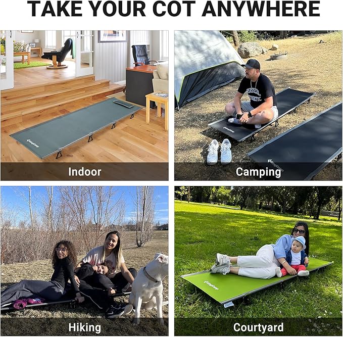 KingCamp Camping Cot, Folding Portable Heavy Duty Ultralight Cots for Adults Camping Tent Hiking Backpacking Mountaineering Travel Indoor Outdoor Indoor Base Camp with Pillow, Support 265 Lbs