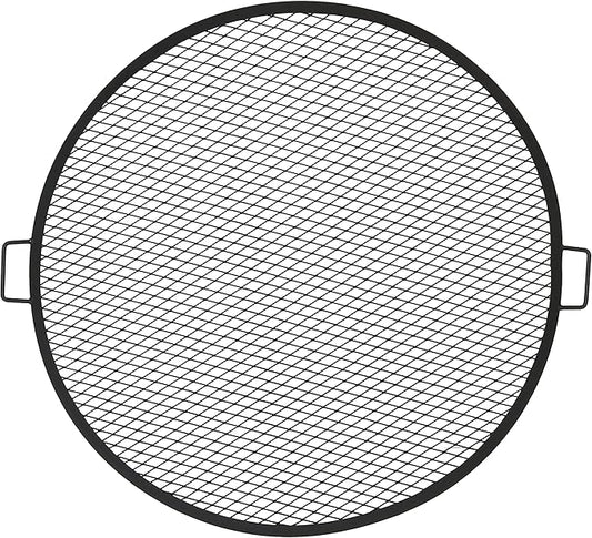 Sunnydaze X-Marks Fire Pit Cooking Grate - Outdoor Round Black Steel BBQ Campfire Grill with Handles - 37.5-Inch