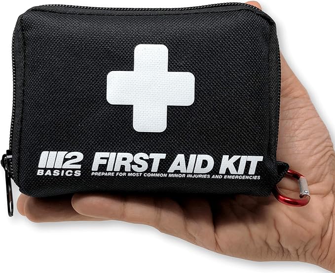 M2 BASICS All-Purpose 150 Piece First Aid Kit | Car, Travel, Home, Hiking, Camping, Survival | Small Emergency Kit, Medical Kit