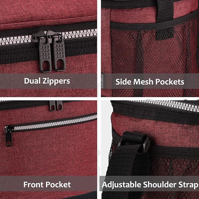 Tirrinia Large Insulated Lunch Box for Men/Women, Leakproof Thermal Lunch Bag for Office Picnic Work Beach Camping,Reusable Lunch Cooler Tote for Adult, Red